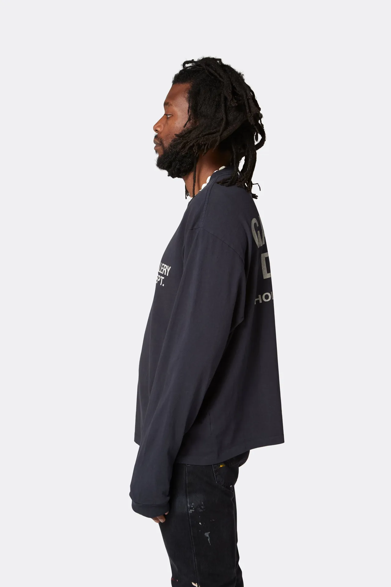 GALLERY DEPT. SOUVENIR L/S TEE Black Basic English Logo Long Sleeves Washed Black S-XL Heavy Washed Vintage Cylindrical Seamless Linen Cotton Fabric
